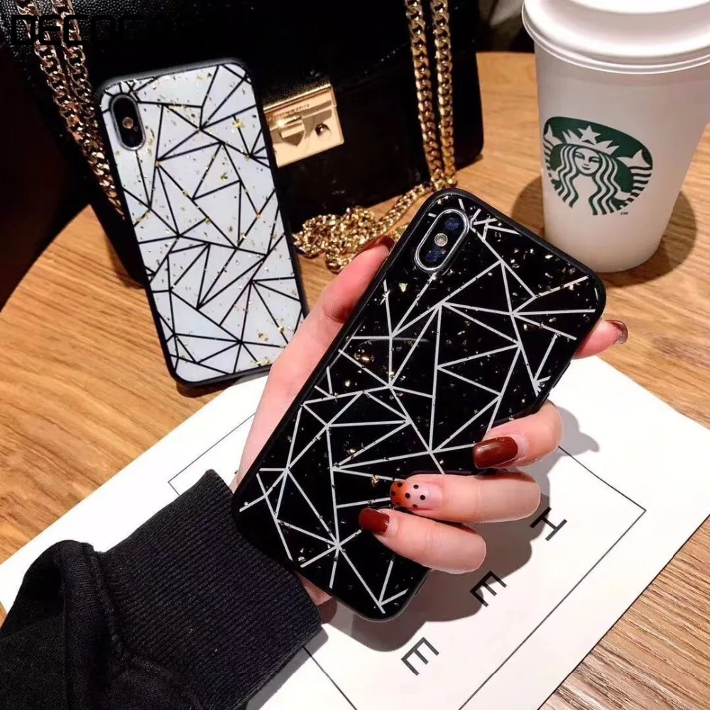 DECOCASE Fashion Gold Foil Geometric Drop Glue Women Black White Phone Cases for iPhone 7 8 Plus 6 6S X XR XS Max Covers Gifts |