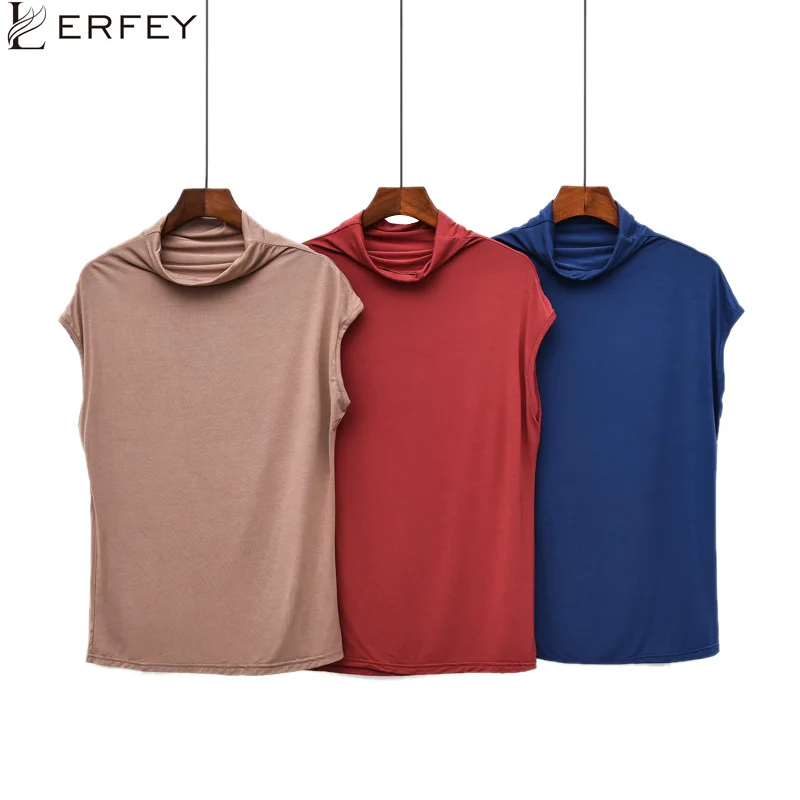 

LERFEY Turtleneck Slim Fit T Shirt Workwear Office Ladies High Neck Short Sleeve Tee Women Spring Minimalist Tees Female Tops