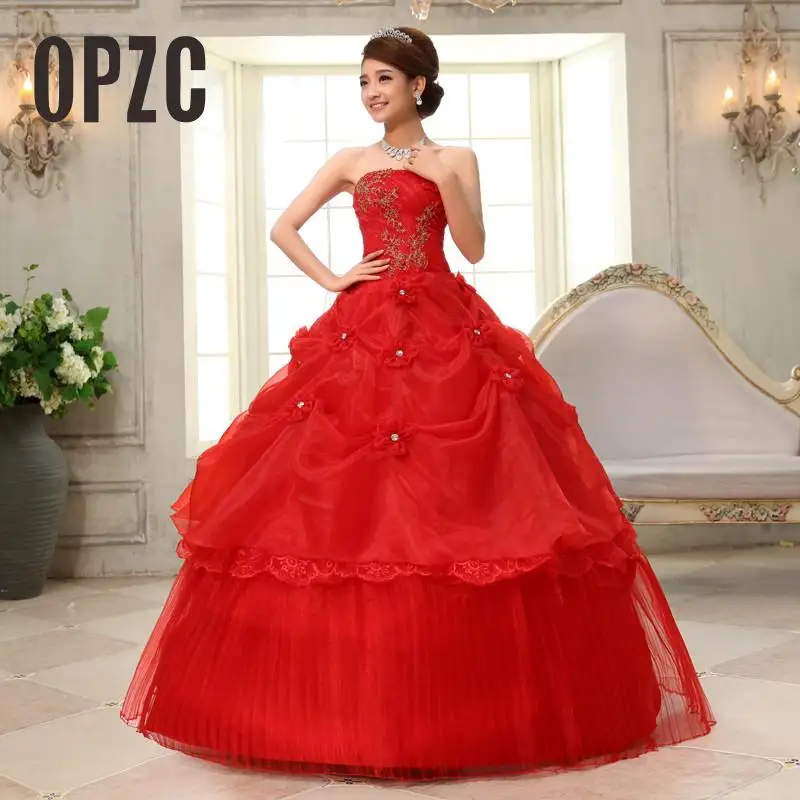 Женское свадебное платье без бретелек розовое красное белое кружевное из