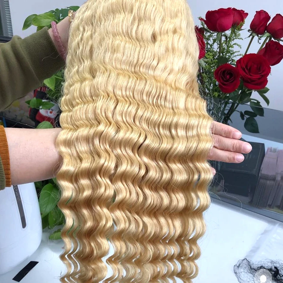 Wigirl Transparent 613 Honey Blonde Malaysian Curly Lace Front Human Hair Wig Deep Wave Pre Plucked Long Frontal Wigs | Шиньоны и