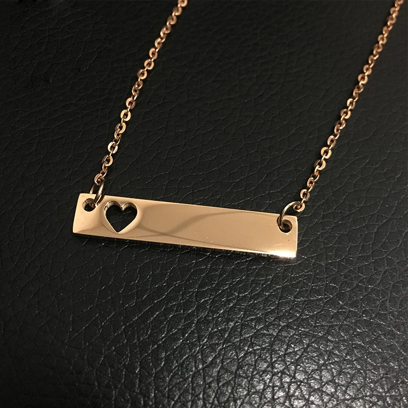 Personalized Blank Bar Pendant Necklace Heart Stainless Steel Custom Name Can Engrave Word Letters Jewelry | Украшения и