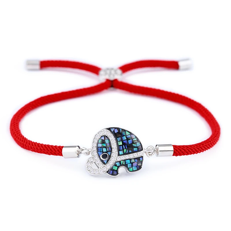 Silver ( Red Rope) OCESRIO Абалон оболочки Красная Нить Браслет Регулируемый паве Циркон Серебряный слон браслет для девочек ювелирные изделия bileklik brt-a86 - Окраска металла: Silver ( Red Rope)