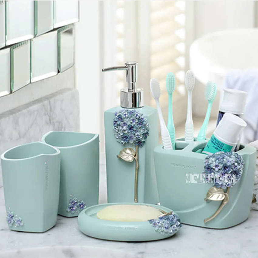 

New Hot ZY100-WY Creative European-style Five-piece Bathroom Supplies Suite Toothpaste Bathroom Toothbrush Holder Rinse Cup Set