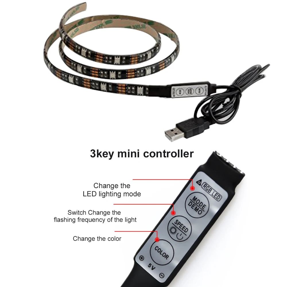 USB DC 5 В светодиодный RGB ленточный светильник ТВ фоновый светильник ing SMD5050 DC 5 В гибкий светодиодный светильник 50 см 1 м 2 м 3 м DIY декоративная лента
