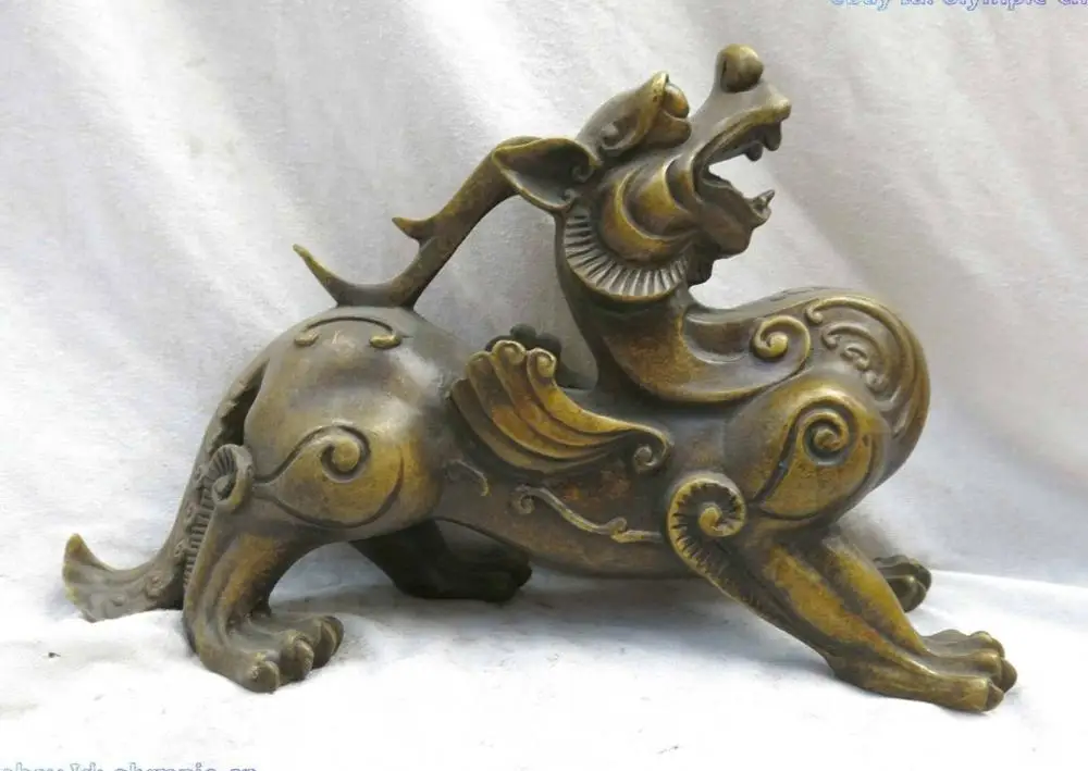 

8" China brass copper workmanship arabesquitic lucky griffin Sculpture Statue