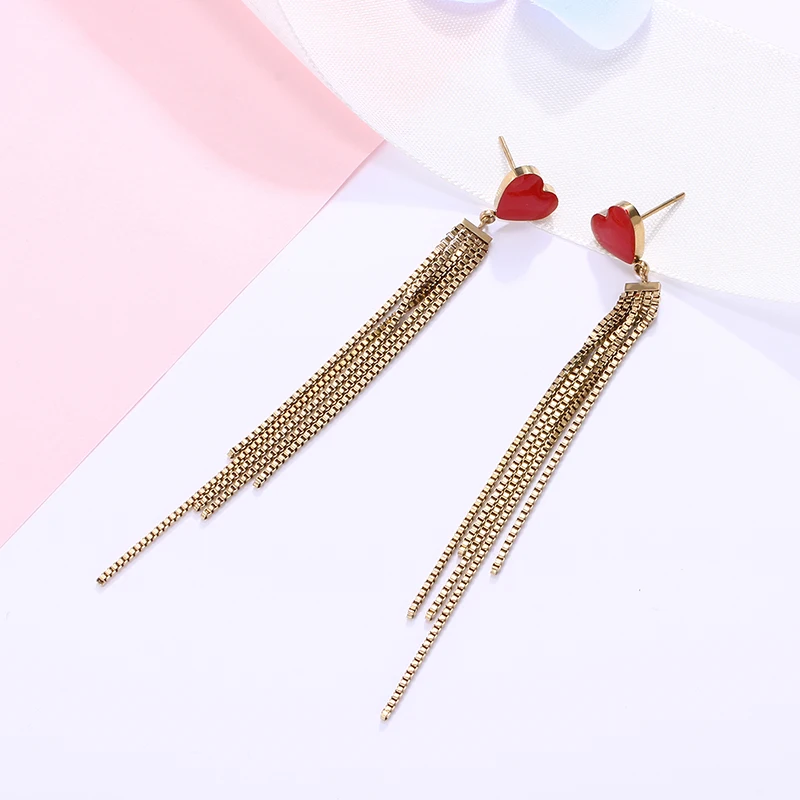 Cute Heart Long Chain Tassel Drop Earrings For Women New Alloy Pendant Earring Fashion Party Jewelry pendientes mujer | Украшения и