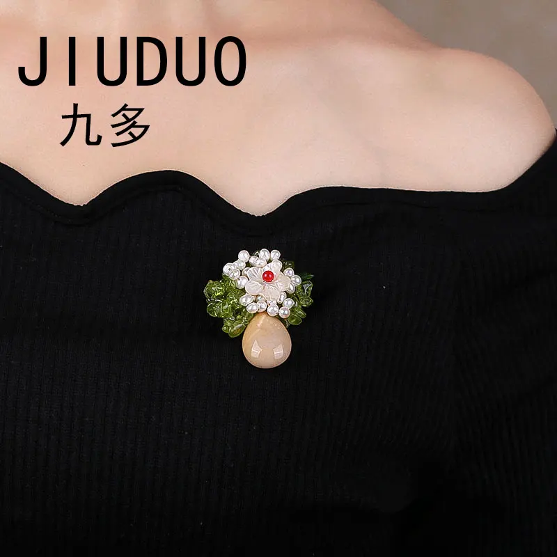 JIUDUO брошь кулон и 100% натуральный Нефритовый Цветок для женщин роскошный золотой