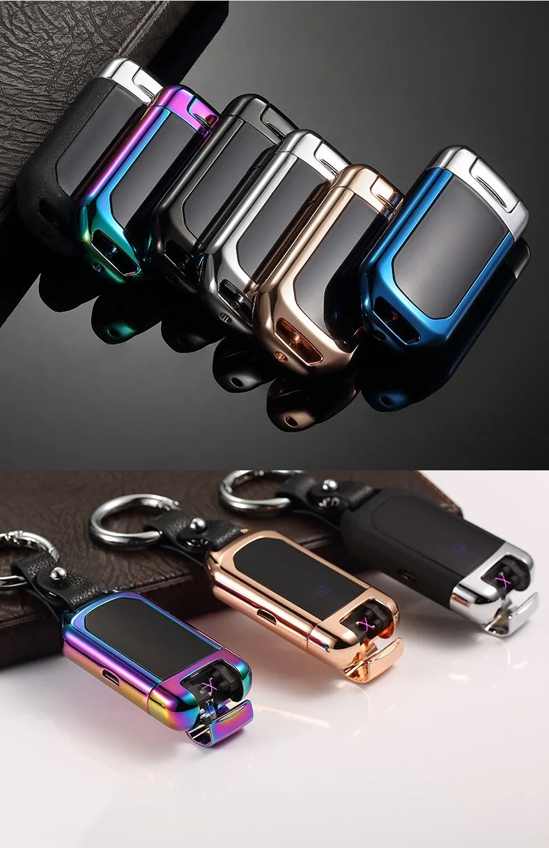 Мода Дизайн Автомобильный ключ Электрический зажигалка с двойной дугой Плазменная зажигалка USB-заряжаемая Ветрозащитные гаджеты для мужчин.