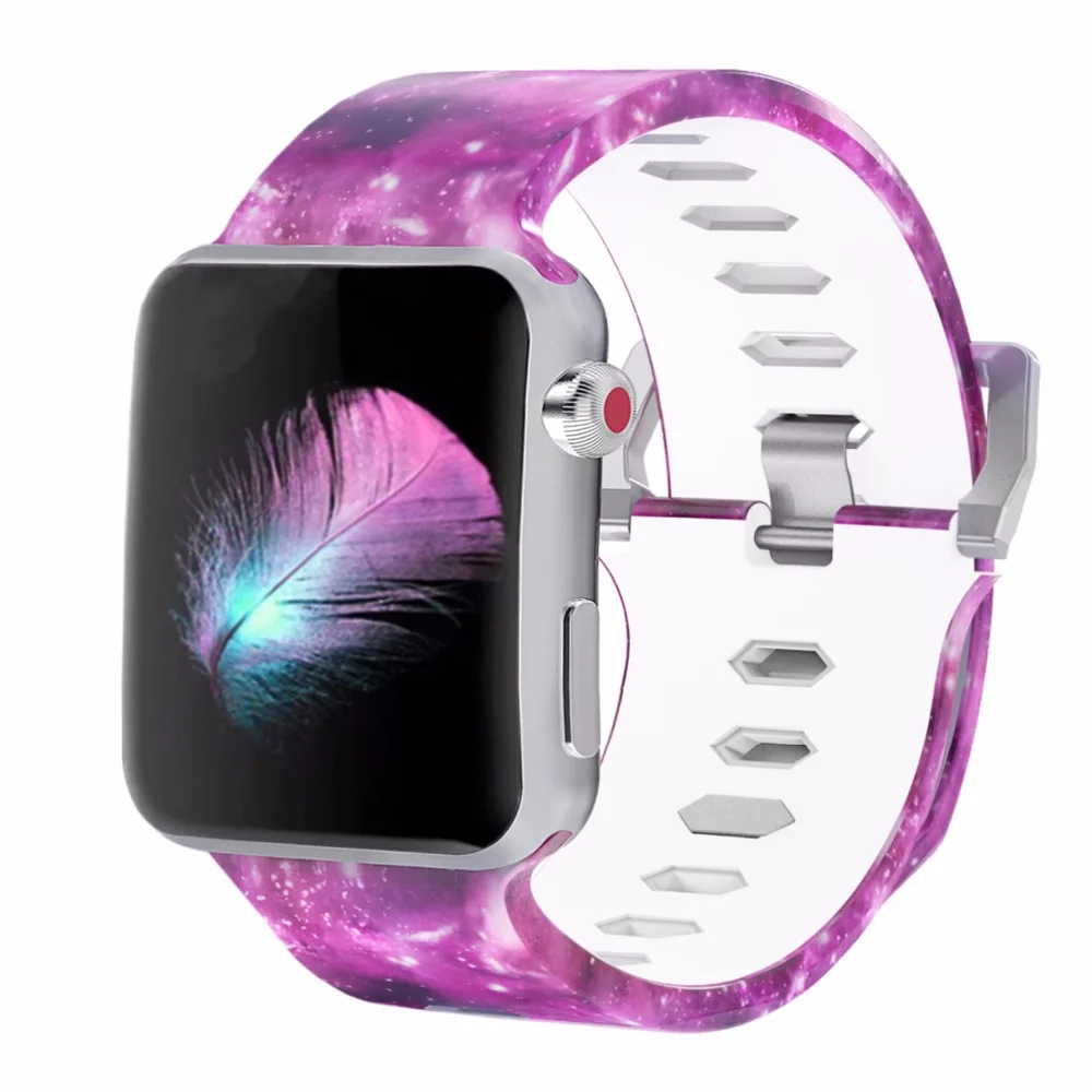 Bemorcabo Печать красочные замена спортивный ремешок для Apple Watch серии 3/2/1 мягкий