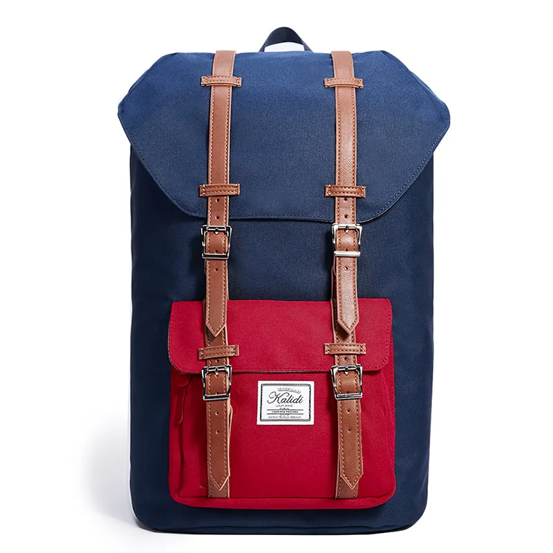 6066Blue Red Leather Kalidi Для мужчин рюкзак для подростков школьный рюкзак Для мужчин Дорожная сумка Повседневное рюкзак 17 дюймов ноутбук рюкзак для mackbook 15.6/ 17.3 рюкзак мужской рюкзак женский рюкзак школьный - Цвет: 6066Blue Red Leather