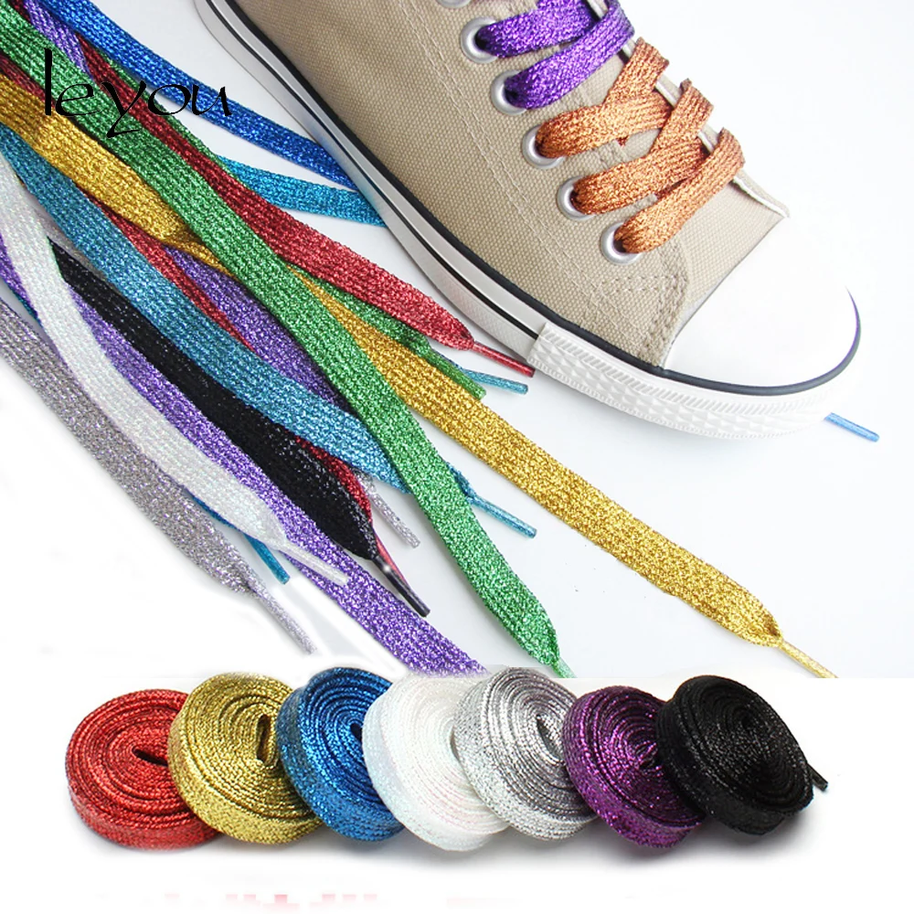 

Leyou 110cm Glitter Shoelaces Flat Gold Shoe Laces Sport Laces Shoestring Colorful Shoelaces