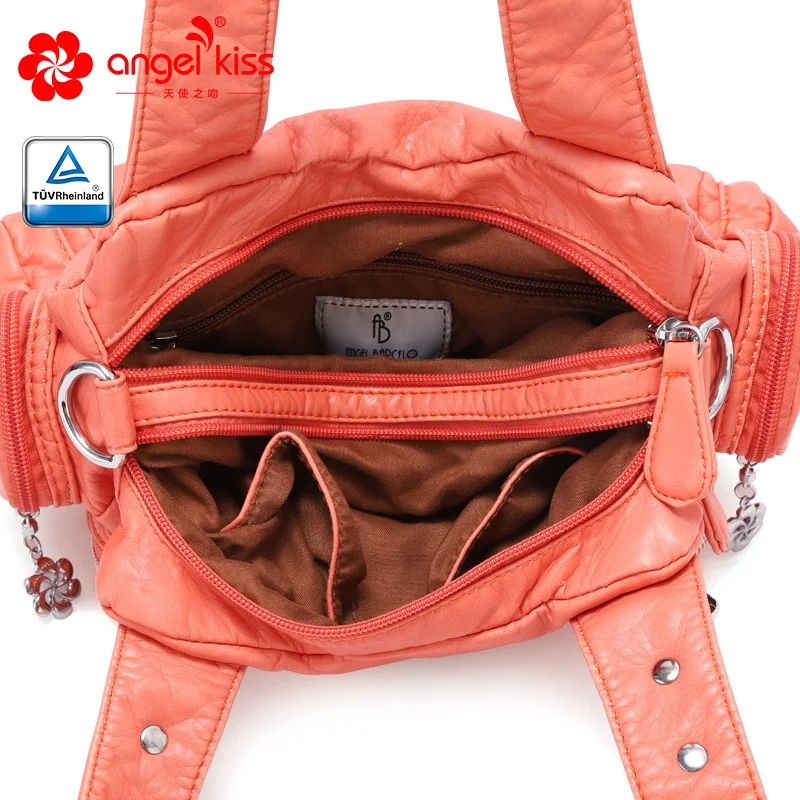 

Fashion High Quality Angelkiss Washed PU Leather Handbag Ladies Daily Bag Gift Handbag Large Capacity Shoulder Bags Purse