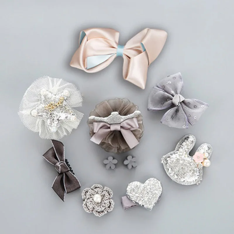 style2 gray 10 pcs Новые детские зажимы для волос бант Корона мультфильм девочка заколка для волос девушки заколки для волос заколки бант на голову клип - Цвет: style2 gray 10 pcs