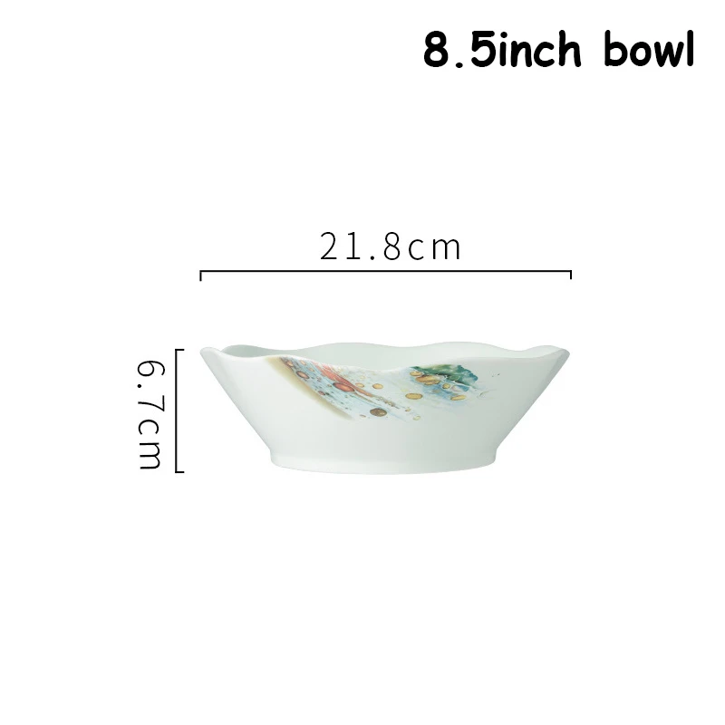 8.5 inch bowl Керамическая тарелка чаши для риса и супа ложка Noodel Контейнер Морской стиль столовая посуда набор неправильной еды сервировочная миска блюдо ложка набор 1 шт - Цвет: 8.5 inch bowl