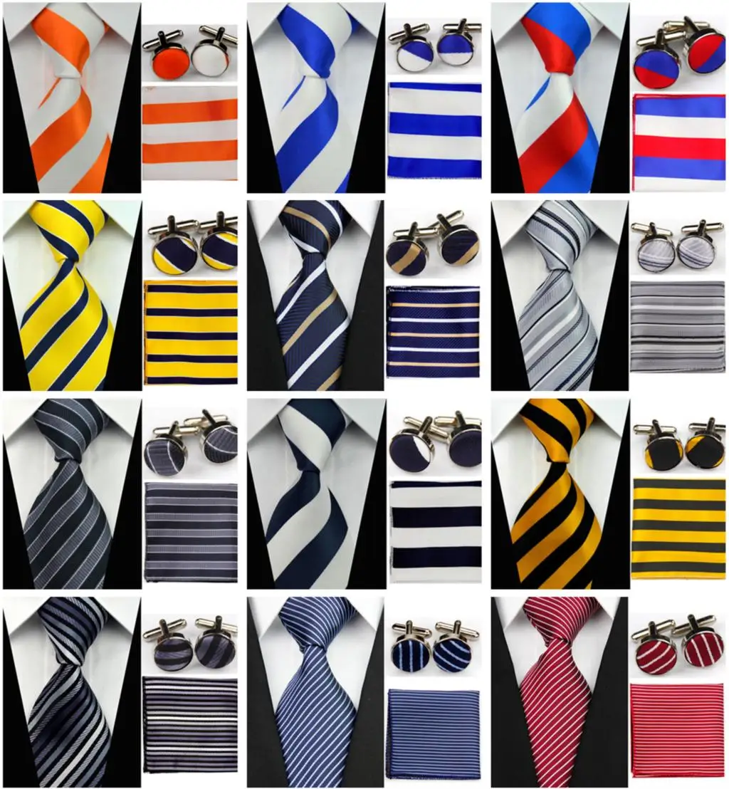 Mens Accessories Tie for Men Striped Pattern Silk Necktie Ties Set Hanky Handkerchief Cufflinks Red Yellow Blue 118|tie microphone|accessories