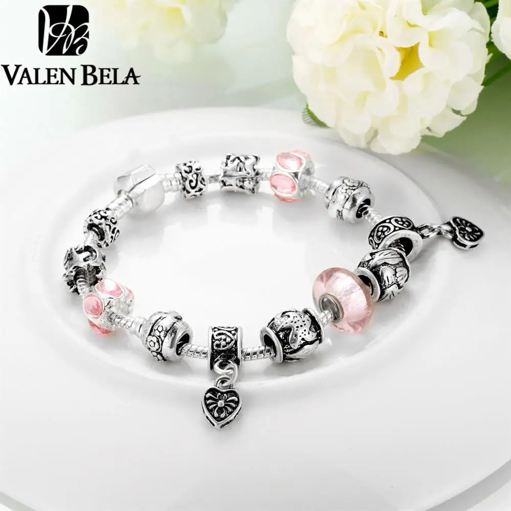 Valen Bela розовый DIY Кристалл Европейский Бусины bracciali дружбы Браслеты подарок для
