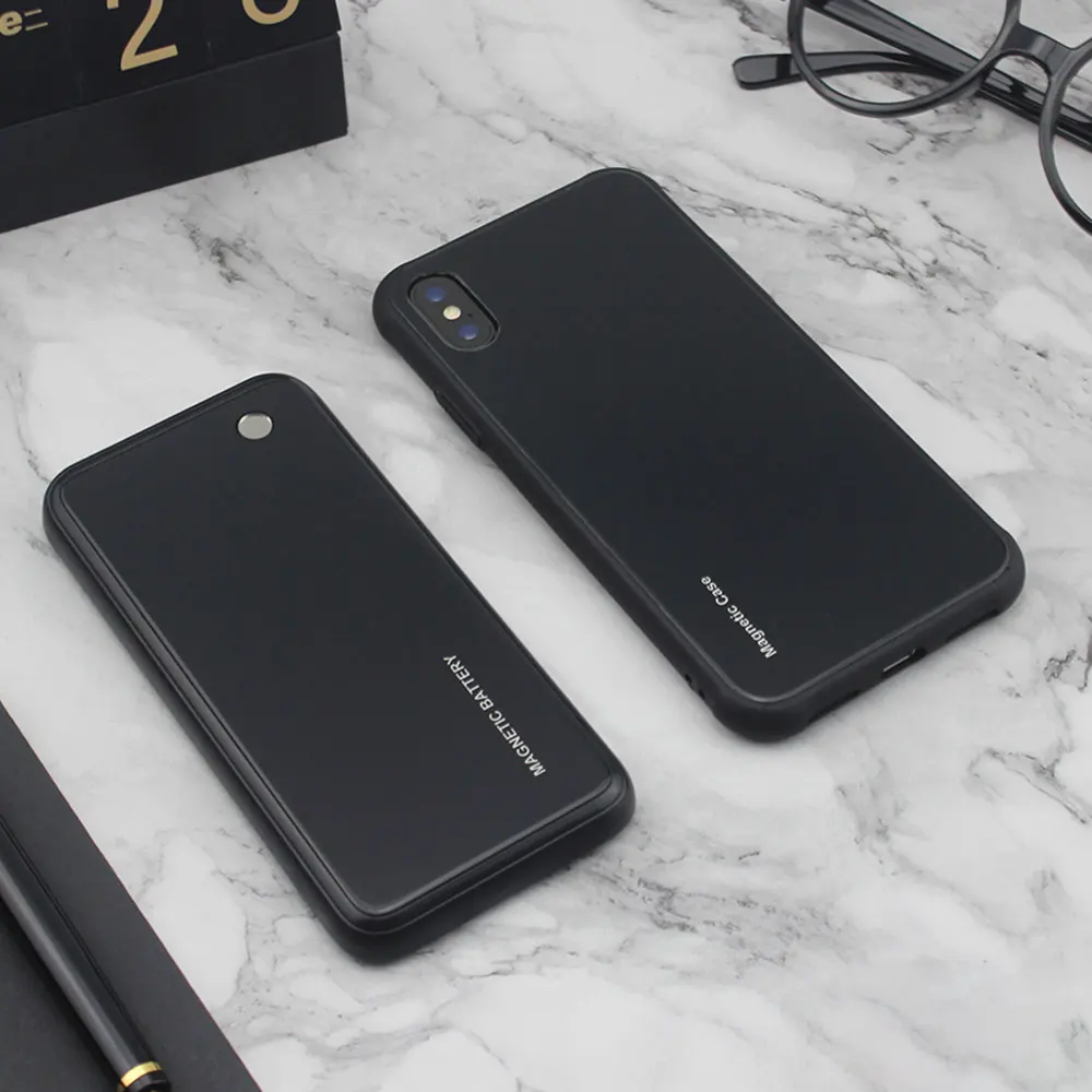 Черный Чехол KISS для iPhone X, XS, чехол для зарядки, для iPhone 8, 8 Plus, XR, XSMAX, power Bank, funda, magnetica, на айфон, xs, carga - Цвет: Черный