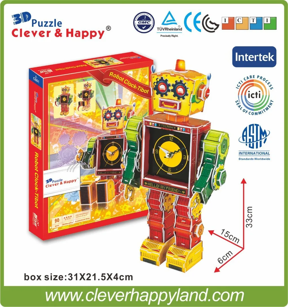 New 2014 Clever&ampHappy 3d puzzle Robot Clock-Tibot child toy cartoon adult drawings model learning &amp education | Игрушки и хобби