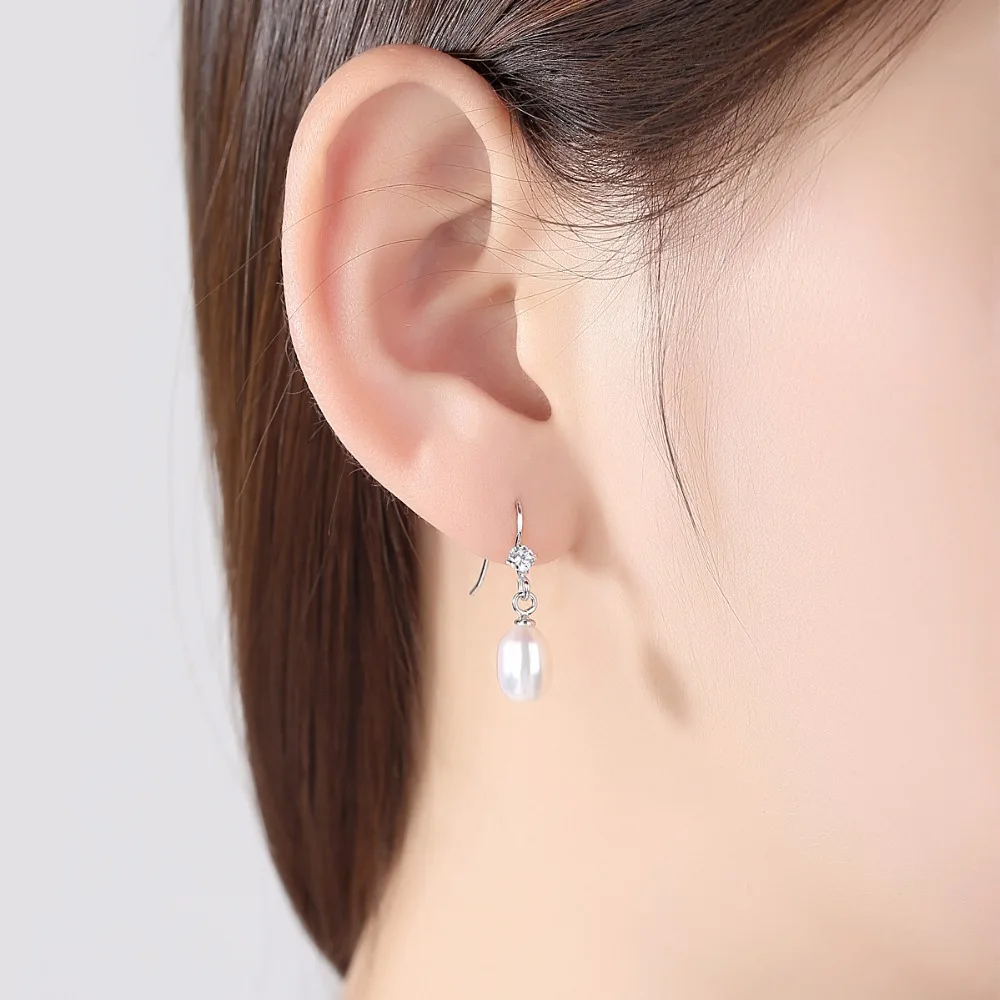 CZCITY 925 серебряные части родия женские 7-7,5 мм пресноводные жемчужные серьги с одним фианитом камень кристалл серьги капельки для девочек подарок