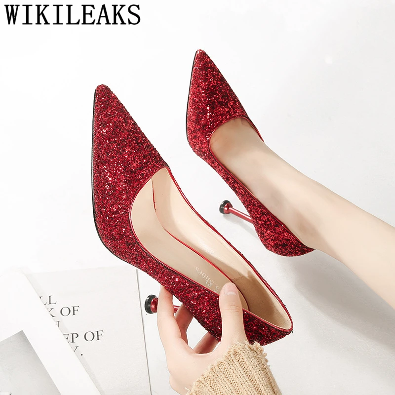 Туфли женские свадебные туфли лодочки на очень высоком каблуке с блестками белые