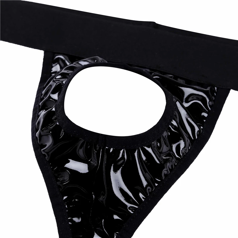 

Mens Hot Erotic thong Lingerie Shiny Faux Leather Gay Panties Open Butt Crotchless Jockstrap Low Rise Bikini G-string Underwear