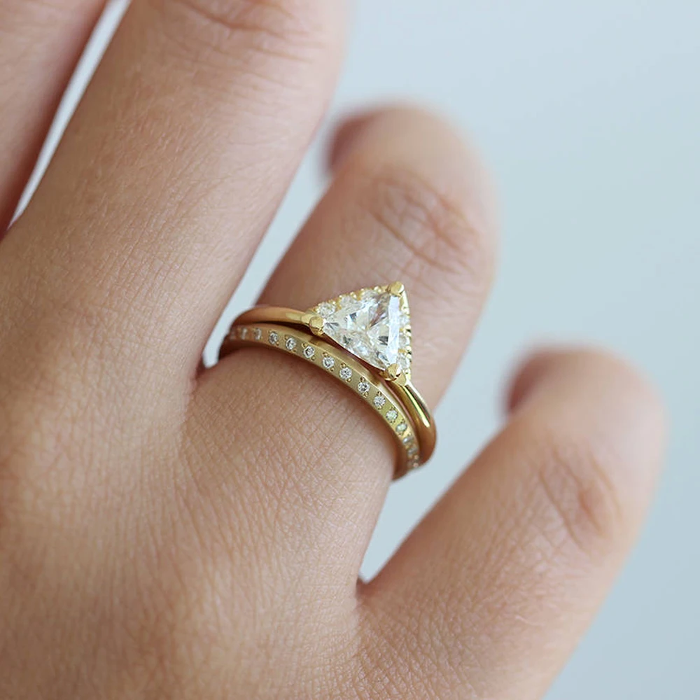 Ограненное и круглое свадебное колечко Moissanite 0.5ctw lab Diamond Solitaire 14K желтое золото для