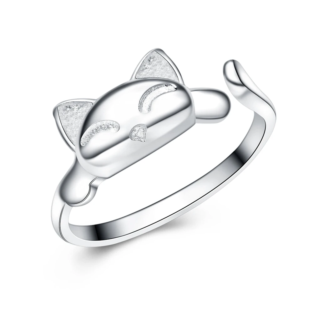 925 Sterling Silver Jewelry Lovely Cute Cat Rings for Girls Adjustable Finger Ring sterling-silver-jewelry Best Friends Gifts | Украшения и
