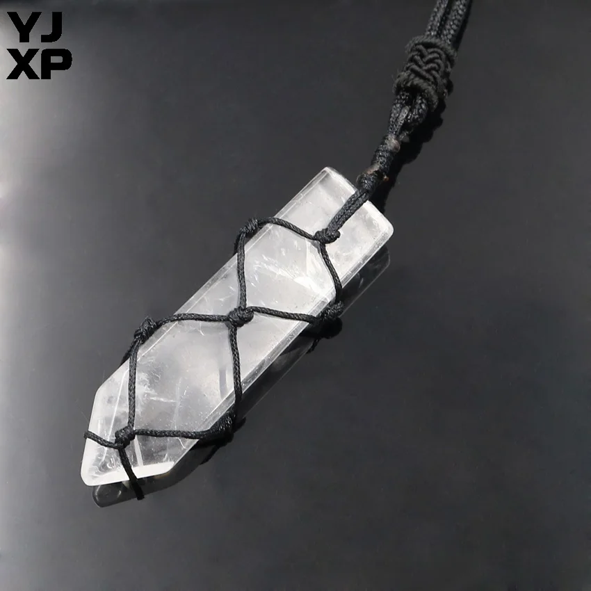 Rock Crystal YJXP черный пеньковый обернутый меч в форме подвески натуральный кристалл кварцовый камень Бохо макраме талисманы тревога рельеф ювелирные изделия - Окраска металла: Rock Crystal