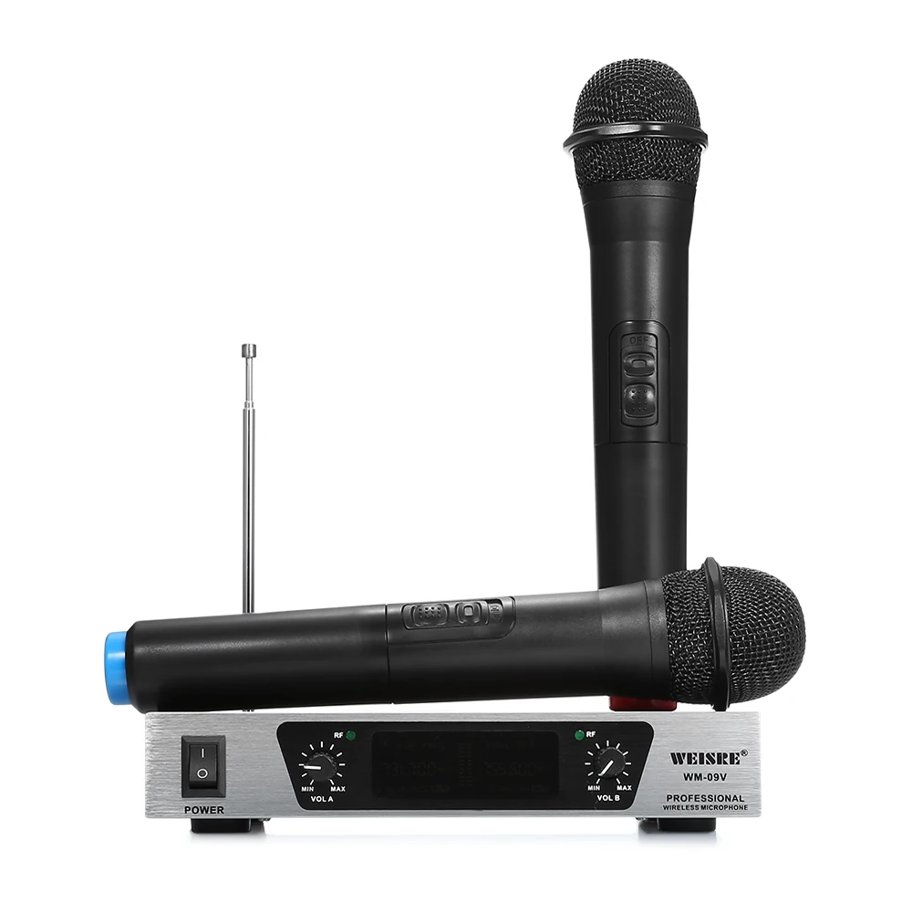 WEISRE WM 09V беспроводной микрофон Система VHF караоке машина с двумя ручными