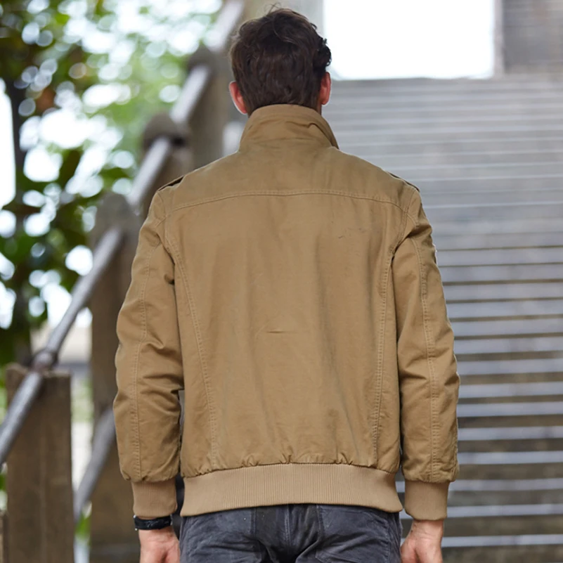 2017 Осень Куртка Бомбардировщика Мужчины Полета Куртки Стенд Воротник Хаки