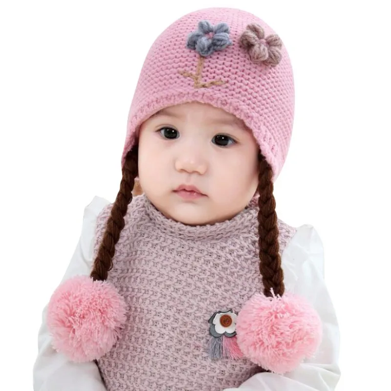 Newborn Baby Toddler Knit Hat Flower Baby Cap Infant Girls Bonnet Cute Hats Soft Cotton Newborn Baby Photo Props 6-24M