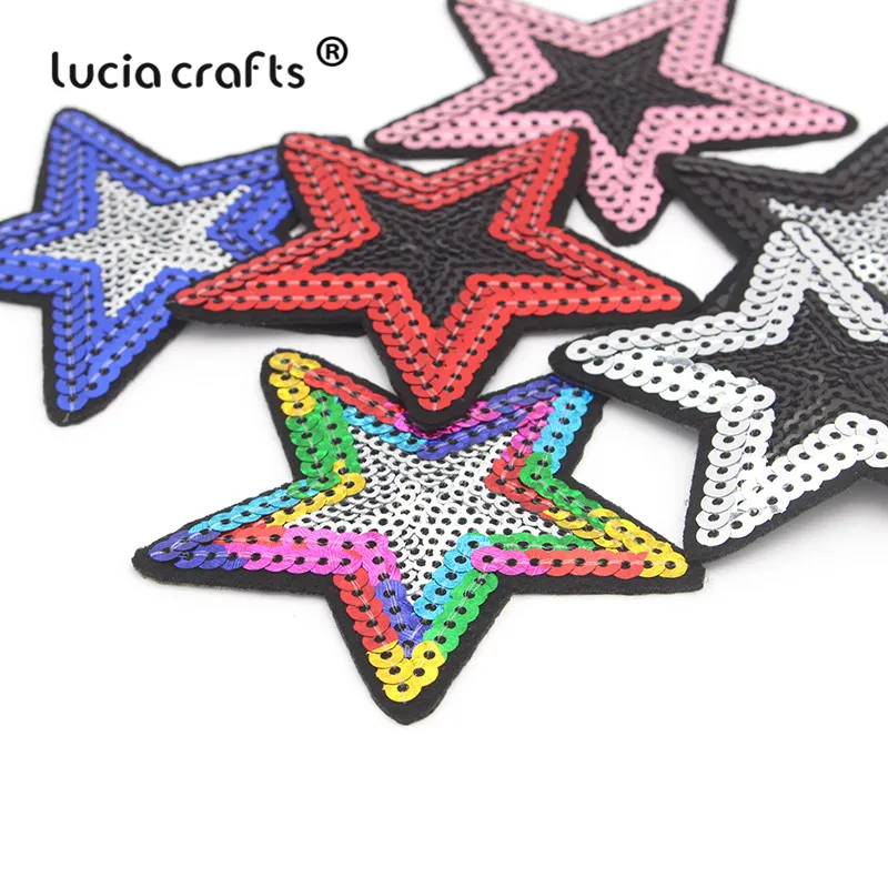 Lucia crafts 6 шт 7,5 см Звездные блестки патчи железные для аппликации одежды наклейки для самостоятельного пошива одежды аксессуары L0604