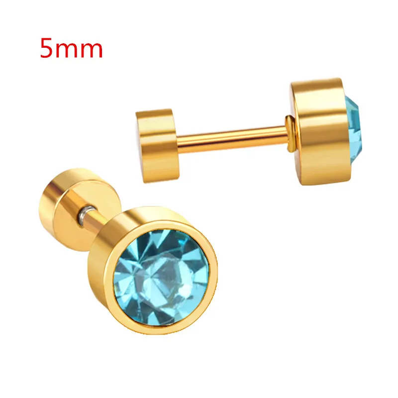 5mm gold blue Роскошные Синие/красные/белые/розовые круглые серьги-гвоздики с кубическим цирконием ААА для чувствительных ушей,, вечерние серьги для девушек/подарок - Окраска металла: 5mm gold blue