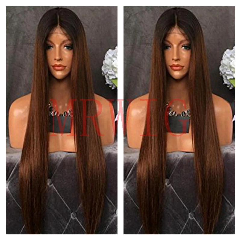 MRWIG ombre straight 1b#/new #30 silky lace front wig synthetic for black women baby hair heat resisstant middle part | Шиньоны и