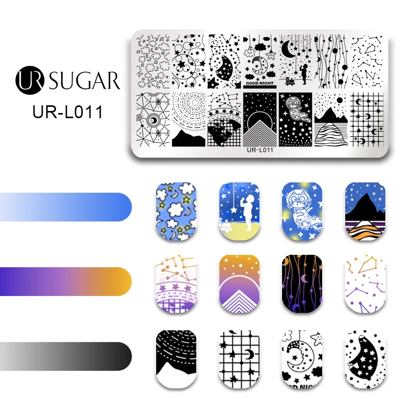 Прямоугольник UR SUGAR квадратные круглые шаблоны для стемпинга Star Moon цветочные