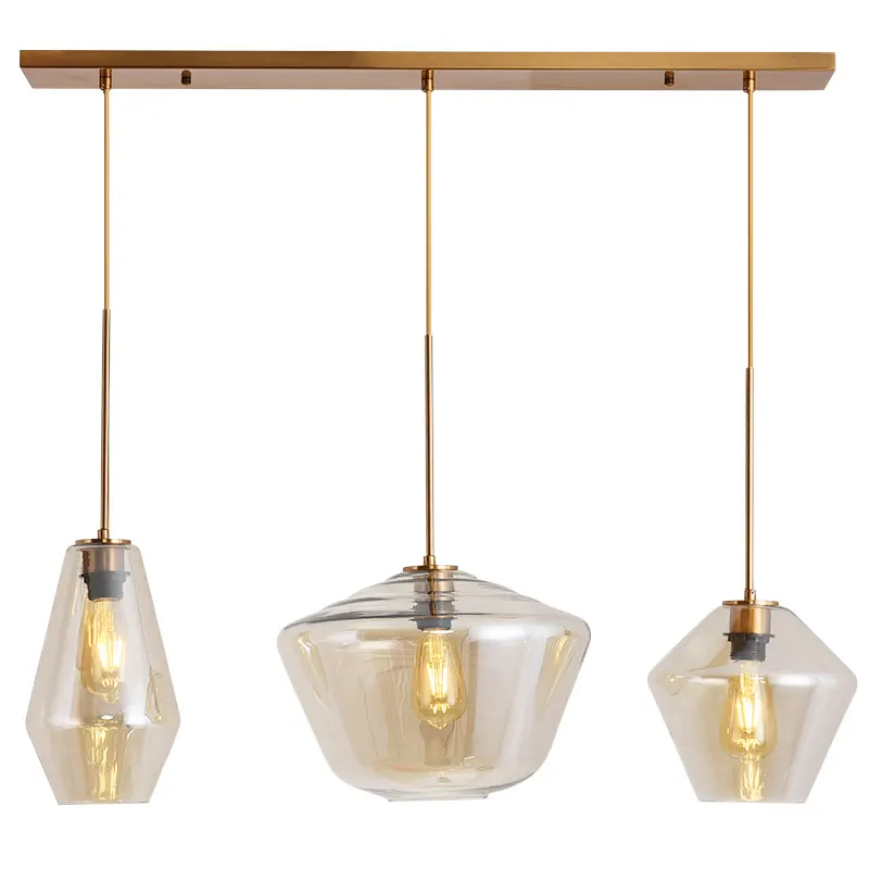 3 lights rectagle Современные подвесные светильники, Янтарный стеклянный абажур, подвесной светильник для кухни, столовой, гостиной, декора, домашнего освещения, блеск E27 - Цвет корпуса: 3 lights rectagle