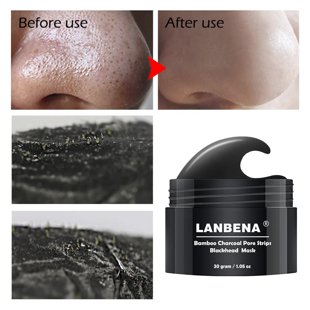 New 3Pcs/lot LANBENA Blackhead Remover Bamboo charcoal Facial mask of black dots Nose Mask Black Peeling Acne Treatment 30G | Красота и