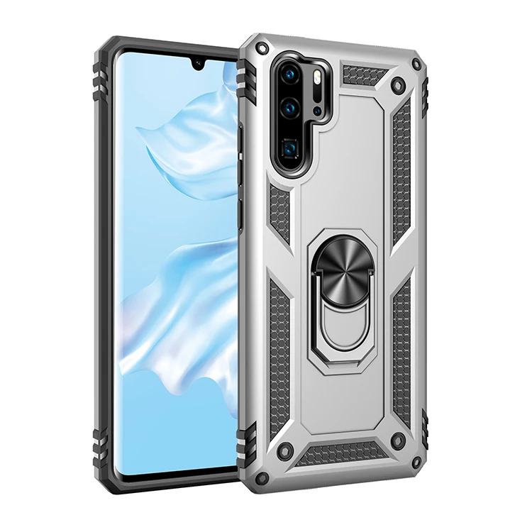 Противоударный армированный чехол с подставкой для huawei P20 P30 Lite Nove 4e P Smart Y6 Y7 Prime Pro магнитное кольцо держатель Анти-падение Чехол - Цвет: Gray Phone Case