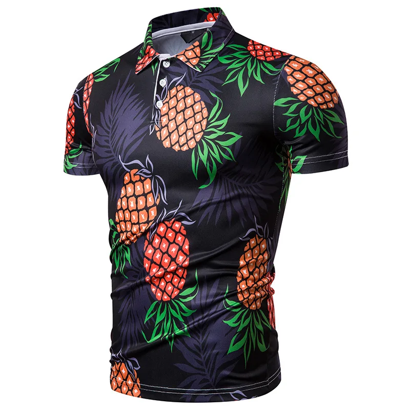 Мужские рубашки поло бренды ананас с цветочным принтом, короткий рукав Camisas Polo мужские модные летние забавные Гавайские розовые поло для мужчины m-xxl - Цвет: PL95