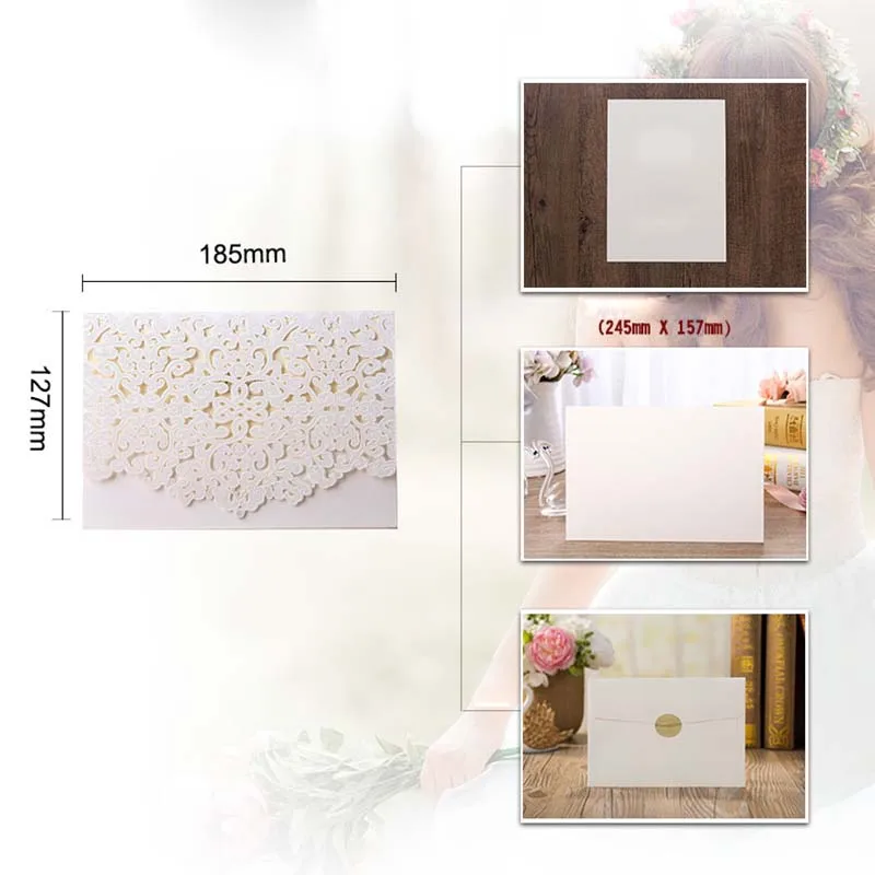 One Set White Золотой, синий, белый лазерный разрез, свадебные приглашения, карты, элегантные кружевные конверты с принтом, украшения для свадебной вечеринки, печать - Цвет: One Set White