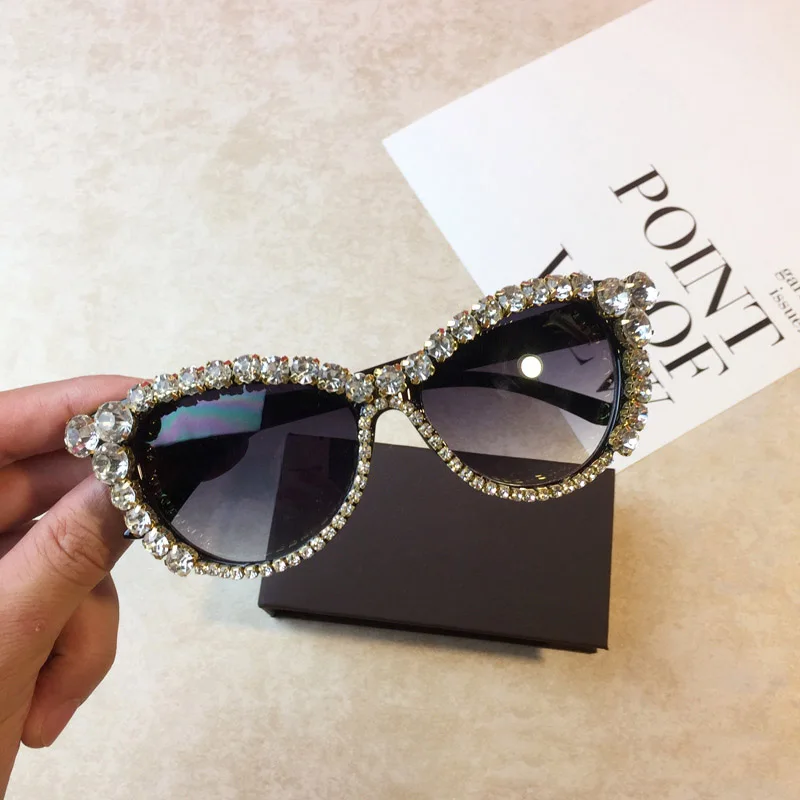 CLASSIC VINTAGE RETRO Cat Eye Style SUNGLASSES Unique Black Frame Bling Crystals Sun Glasses | Аксессуары для одежды