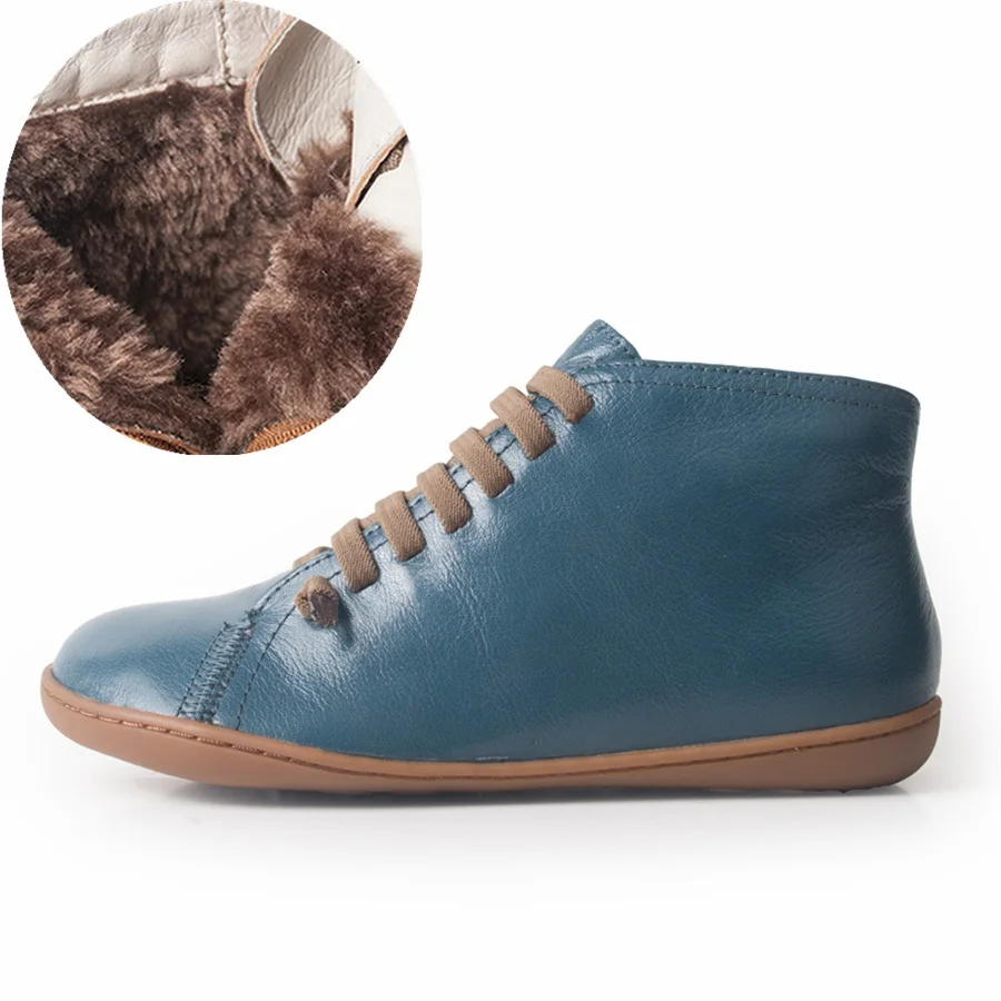 blue fur Мужские зимние ботинки из натуральной кожи, Весенняя мужская обувь на плоской подошве, короткие коричневые ботинки с мехом, мужские ботинки на шнуровке - Цвет: blue fur
