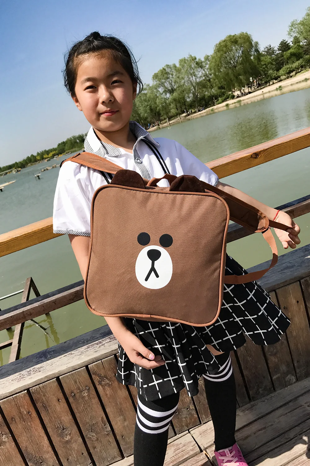 Новая детская школьная сумка с мультипликационным принтом, рюкзак с коричневым медведем, корейский модный милый супер милый квадратный рюкзак на заказ