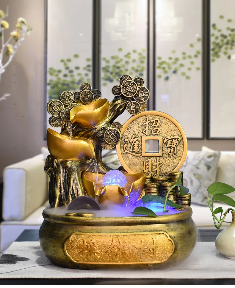 110 V-220 V деньги Дерево фонтан воды натуральный камень смола Feng Shui хрустальный шар Waterscape Настольный бонсай дома Lucky Декор украшением в виде банта
