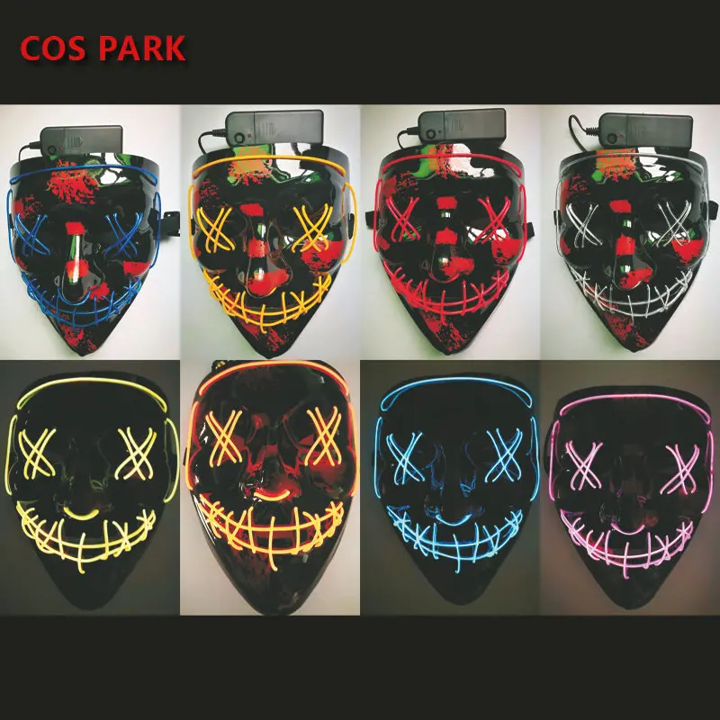 Halloween Mask EL Wire LED Scary for Festival Parties Costume Fakes Masquerades Light up V | Тематическая одежда и