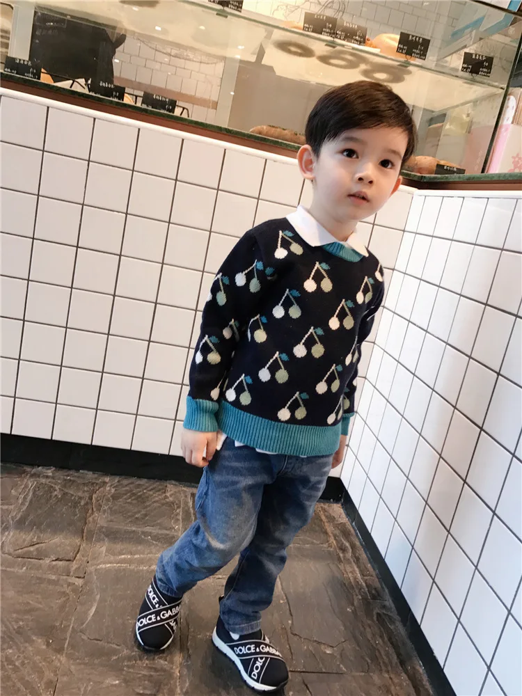 2018 зимние детские вишневый свитер детская одежда для мальчиков Одежда девочек