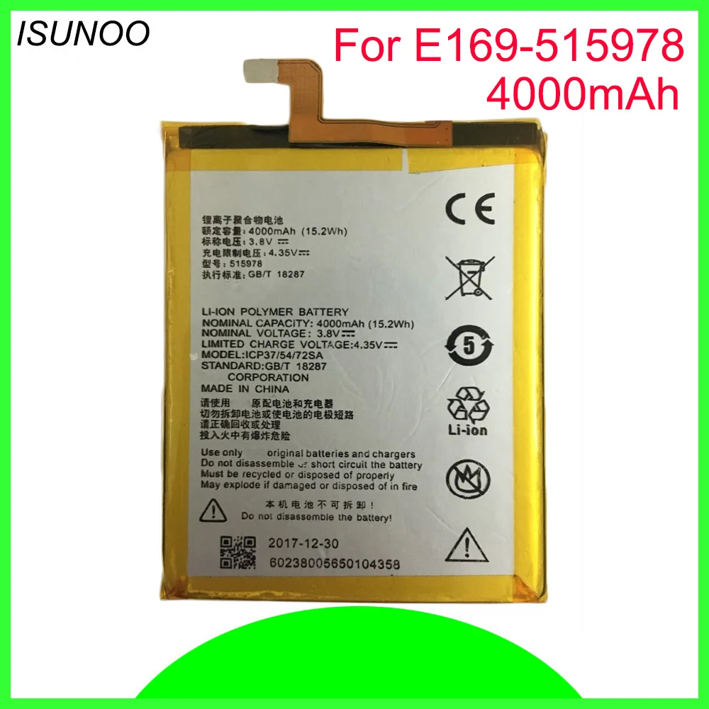 

ISUNOO 10 шт./лот Аккумулятор для ZTE Blade X3 Q519T D2 A452 аккумулятор стандарта E169 515978 аккумулятор 4000 мАч