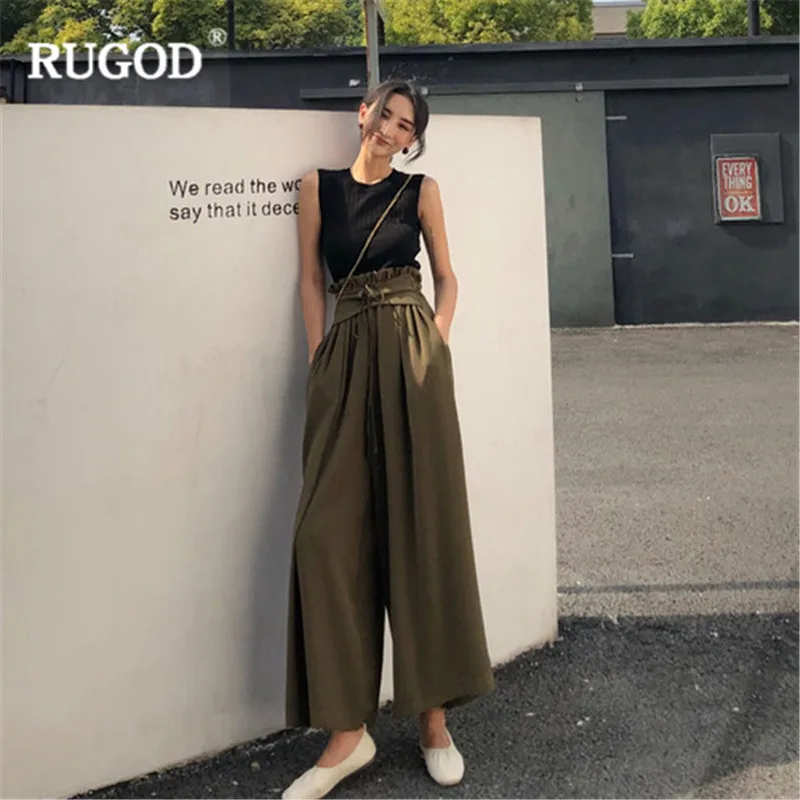 Женские свободные брюки RUGOD повседневные Прямые однотонные с высокой талией и