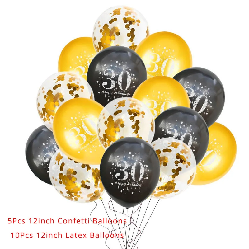 15pcs mix ballons 30 WEIGAO 30/40/50th воздушные шары с днем рождения золотые латексные воздушные шары для украшения вечеринок взрослые большие 30 вечерние товары для украшения дня рождения Globo - Цвет: 15pcs mix ballons 30
