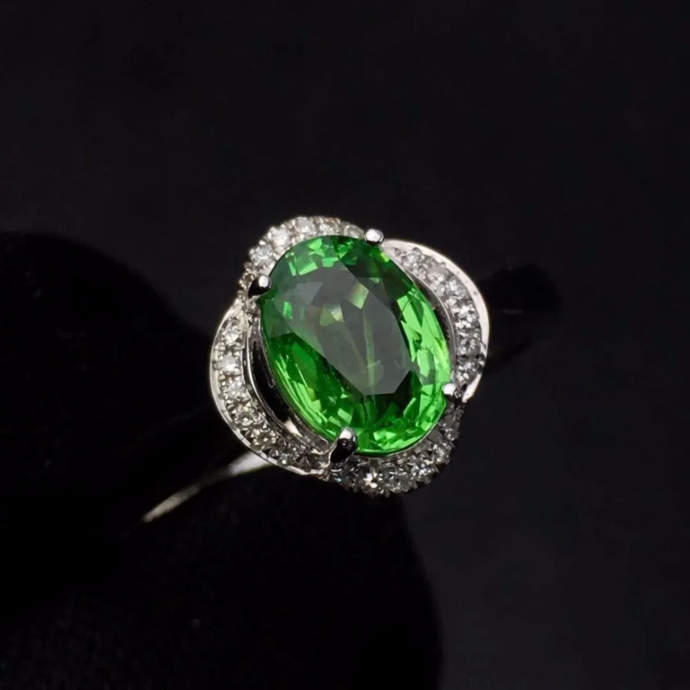 Кольцо с цаворитом настоящие хорошие драгоценности 18 K золото ювелирные изделия натуральный нетепло 1.45ct цаворит драгоценные камни цавориты женские обручальные кольца
